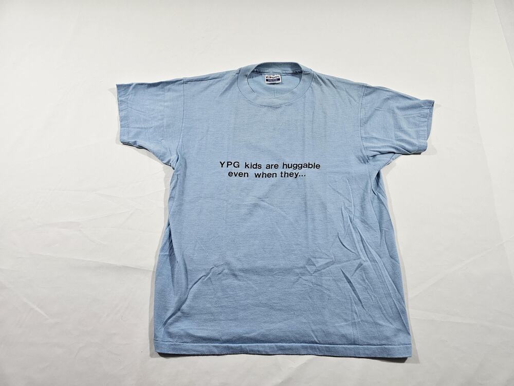 YPG Kids are Huggable T-Shirt 50/50 BLUE Hanes Sz M-L Vtg